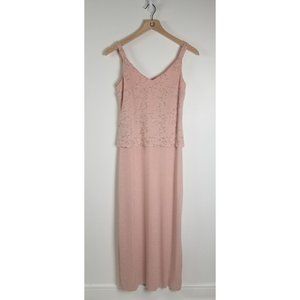 Petite Alex Evenings Sz. 6P Light Pink V Neck Shimmer Overlay Long Dress